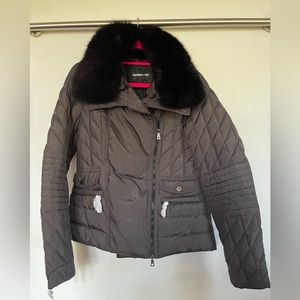 Members Only Women’s Brown Real Fox Fur Collar Duck Down Puffer Jacket